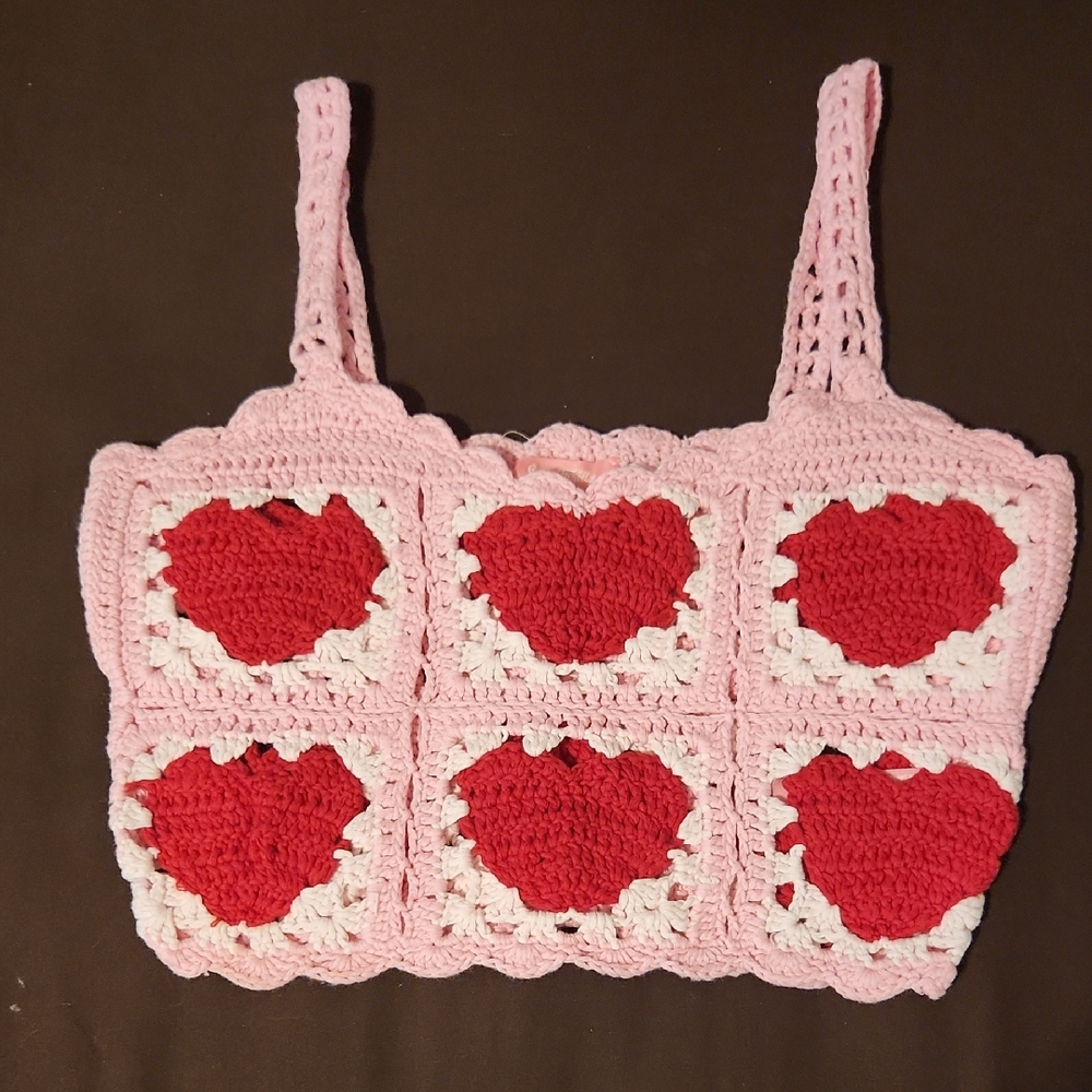 Sugar Thrills Pink Crochet Heart Tank Top